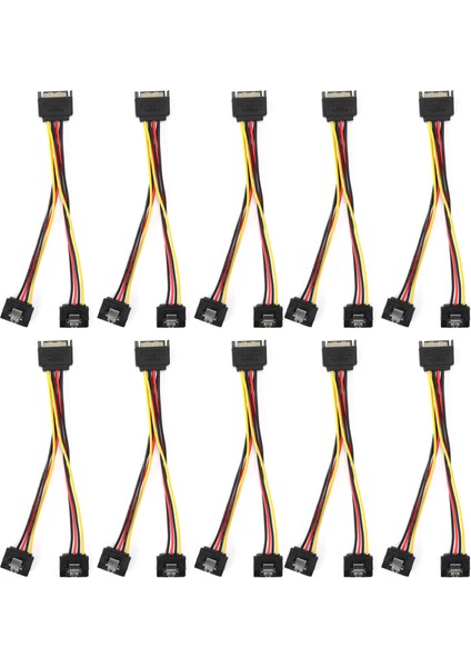10 Adet Sata Güç Adaptörü 15PIN 1 Erkek - 2 Dişi Konnektör Şebeke Kablosu Veri Transferi Şarjı Için (Yurt Dışından)
