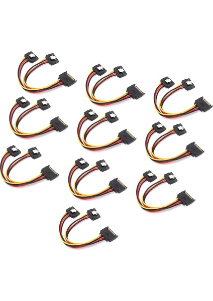 10 Adet Sata Güç Adaptörü 15PIN 1 Erkek - 2 Dişi Konnektör Şebeke Kablosu Veri Transferi Şarjı Için (Yurt Dışından)