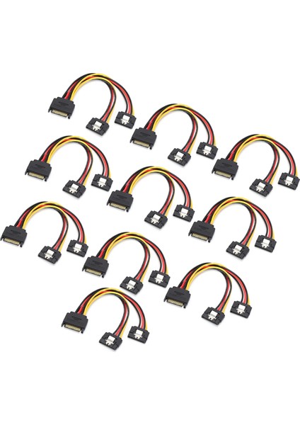 10 Adet Sata Güç Adaptörü 15PIN 1 Erkek - 2 Dişi Konnektör Şebeke Kablosu Veri Transferi Şarjı Için (Yurt Dışından)
