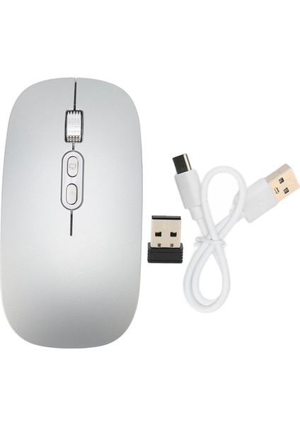 Bluetooth Fare Sessiz Tip C Şarjlı 2.4g Kablosuz Fare Renkli Işıklı Macbook Için Windows Pc Için Telefon Için Gümüş Gri (Yurt Dışından)