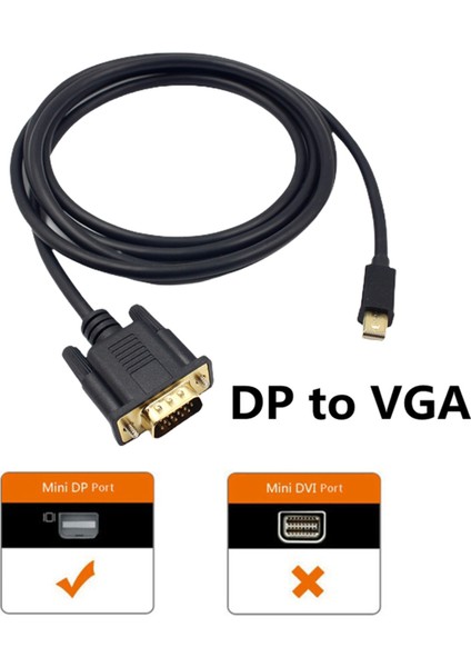 1.8m Mıni Displayport - VGA Kablo Adaptörü 1080P Dp - VGA Adaptörü Hdtv Ekran MacBook Air Pro ile Uyumlu (Yurt Dışından)