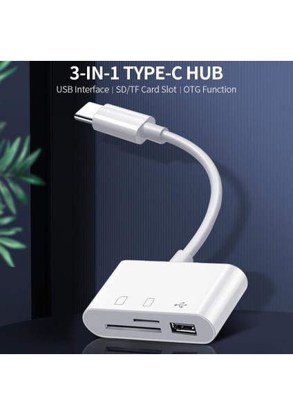 3'ü 1 Arada Type-C Hub Type-C - Usb2.0 + Sd + Tf Adaptörü Type-C Cihazlar Için Otg Hafıza Kartı Okuyucu Sd Tf Sd, Beyaz (Yurt Dışından)