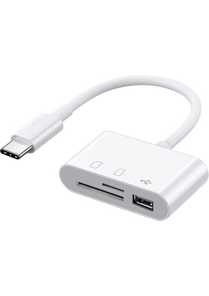 3'ü 1 Arada Type-C Hub Type-C - Usb2.0 + Sd + Tf Adaptörü Type-C Cihazlar Için Otg Hafıza Kartı Okuyucu Sd Tf Sd, Beyaz (Yurt Dışından)