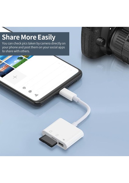 3'ü 1 Arada Type-C Hub Type-C - Usb2.0 + Sd + Tf Adaptörü Type-C Cihazlar Için Otg Hafıza Kartı Okuyucu Sd Tf Sd, Beyaz (Yurt Dışından)
