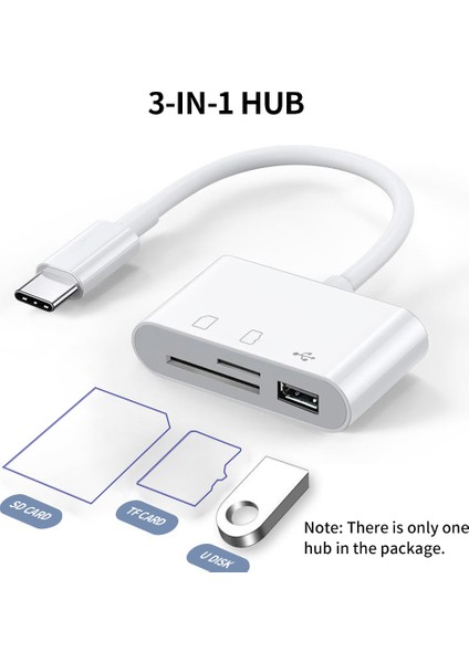 3'ü 1 Arada Type-C Hub Type-C - Usb2.0 + Sd + Tf Adaptörü Type-C Cihazlar Için Otg Hafıza Kartı Okuyucu Sd Tf Sd, Beyaz (Yurt Dışından)