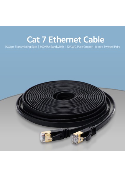 Cat 7 Ethernet Kablosu 32AWG Oksijensiz Bakır 10GBPS Yüksek Hızlı 600MHZ Bant Genişliği Düz Internet Ağı Lan Yama Kablosu, Beyaz 5m (Yurt Dışından)
