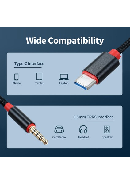 Type-C Erkek - 3,5 mm Trrs Erkek Ses Kablosu 3,12 Ft Usb-C - 3,5 mm Kulaklık Araba/ev Stereo Adaptör Kablosu, 3,12 Ft Siyah (Yurt Dışından)