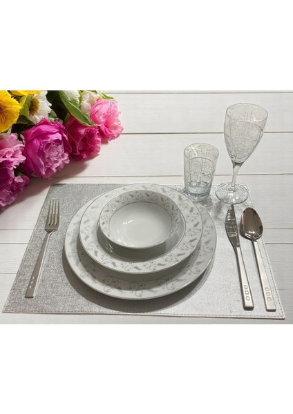 6 Adet Metalik Gümüş Rengi Amerikan Servisi 30 *40 cm