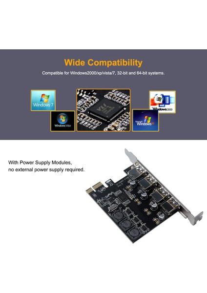 Dört Portlu USB 3.0 Süper Hızlı 5gbps Pcı-E Genişletme Kartı Pcı Express Adaptör Dönüştürücü Kartı 6A Güç Kaynağı Modülü Masaüstü Bilgisayar Için (Yurt Dışından)