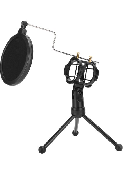 Mikrofon Anti Sprey Mesh Çift Katmanlı Siyah Abs Ayarlanabilir Filtre Tripod Tutucu ile (Yurt Dışından)
