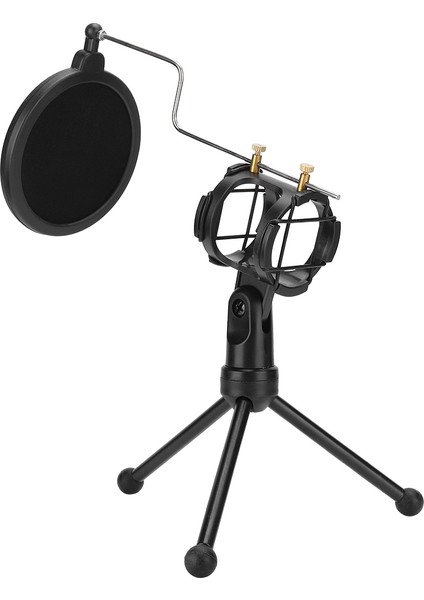 Mikrofon Anti Sprey Mesh Çift Katmanlı Siyah Abs Ayarlanabilir Filtre Tripod Tutucu ile (Yurt Dışından)