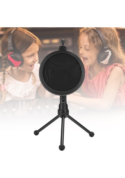 Mikrofon Anti Sprey Mesh Çift Katmanlı Siyah Abs Ayarlanabilir Filtre Tripod Tutucu ile (Yurt Dışından)