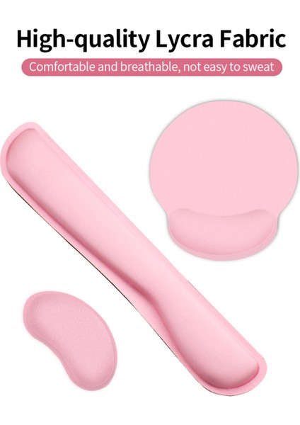 Ergonomik Hafızalı Köpük Klavye Bilek Destekli Mouse Bilek Destekli Mouse Pad Seti Kumaş Kaymaz Kauçuk Tabanlı Pembe (Yurt Dışından)