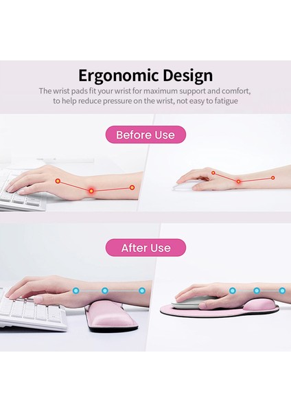 Ergonomik Hafızalı Köpük Klavye Bilek Destekli Mouse Bilek Destekli Mouse Pad Seti Kumaş Kaymaz Kauçuk Tabanlı Pembe (Yurt Dışından)