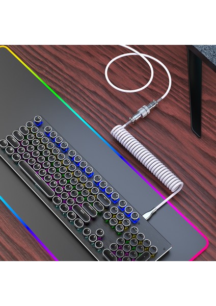 Hxsj USB - Type-C Klavye Sarmal Kablo Çıkarılabilir Mekanik Klavye Sarmal Kablo Metal Havacılık Konnektörü Naylon Beyaz (Yurt Dışından) fırsatları
