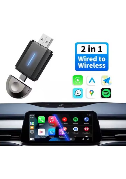 Tak Çalıştır Kablosuz Apple Carplay & Android Auto Mini USB Adaptörü Taşınabilir Bluetooth Wifi