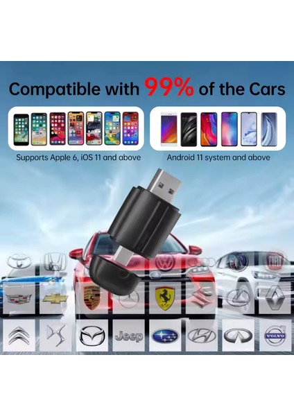 Tak Çalıştır Kablosuz Apple Carplay & Android Auto Mini USB Adaptörü Taşınabilir Bluetooth Wifi