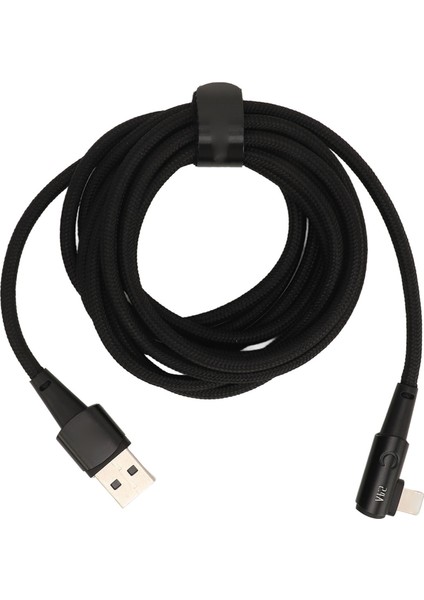 Iphone Şarj Kablosu 90 Derece 6.6ft Kolay Takılabilir 2.4A Hızlı Şarj Kabloları Kordon Dik Açı USB Şarj Kablosu Siyah (Yurt Dışından)