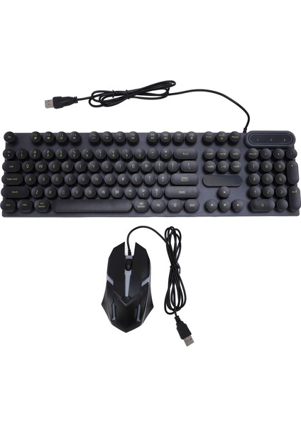USB Daktilo Klavye ve Fare Kombosu Arkadan Aydınlatmalı 1600DPI Retro Punk Yuvarlak Tuş Başlıkları Kablolu Bilgisayar Klavye Fare Oyun Çalışma D500 Siyah Punk Seti (Yurt Dışından)