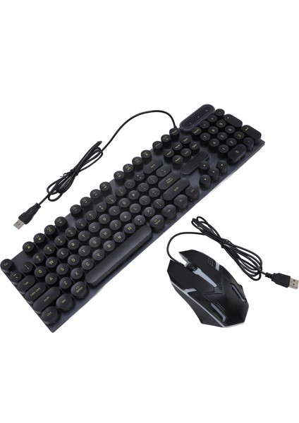 USB Daktilo Klavye ve Fare Kombosu Arkadan Aydınlatmalı 1600DPI Retro Punk Yuvarlak Tuş Başlıkları Kablolu Bilgisayar Klavye Fare Oyun Çalışma D500 Siyah Punk Seti (Yurt Dışından)