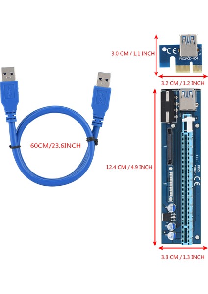 Pcı-E Express 1x Ila 16X 4pın Madencilik Genişletici Yükseltici Kart Adaptörü USB 3.0 Kablolu (Yurt Dışından)