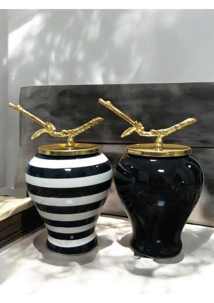 Dekoratif Obje Şah Küp 2 Li Gold Dal Zamaklı Siyah Klasik Zebra
