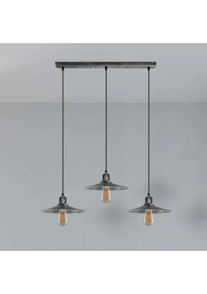 Vintage,retro,rustik Gri,gümüş Fırçalı Patinalı 3xe7 Metal Masa Üstü Sarkıt Avize EN:60CM fiyatları