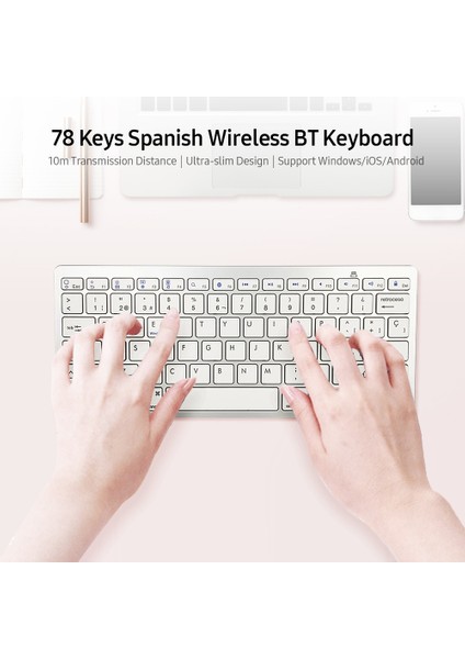 78 Tuşlu Ispanyolca Kablosuz Bt Klavye Bt 3.0 Taşınabilir Ultra Ince Klavye Dizüstü Tablet Telefon Için Windows/ios/android Desteği (Yurt Dışından)