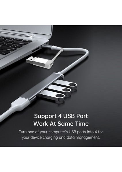 Type C - USB 3.0 Hub 4 Portlu 4'ü 1 Arada Yerleştirme Istasyonu Ultra Ince USB Ayırıcı Tak ve Çalıştır MacBook Pro/air Surface Pro Ps4 Xps Pc Flash Sürücüsüyle Uyumlu (Yurt Dışından)