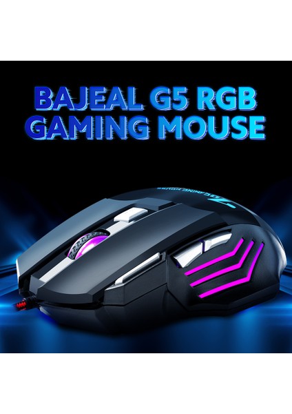 Bajeal G5 Kablolu Oyun Faresi Rgb Oyun Faresi 7 Tuşlu Ergonomik Fareler 4 Vitesli Ayarlanabilir Hareket Hızı Pc Masaüstü Bilgisayar Siyah (Yurt Dışından)