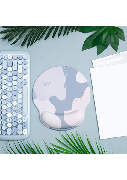 Klavye Mouse Pad Seti Ergonomik Silikon Mouse Pad Hafızalı Köpük Klavye Bilek Desteği Bilgisayar Için Yuvarlak, Mavi (Yurt Dışından)