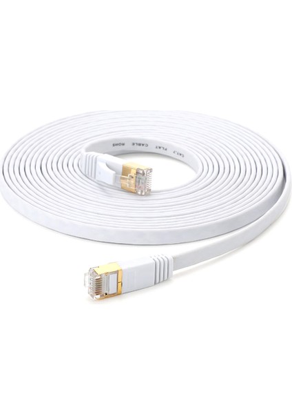 Cat 7 Ethernet Kablosu 32AWG Oksijensiz Bakır 10GBPS Yüksek Hızlı 600MHZ Bant Genişliği Düz Internet Ağı Lan Yama Kablosu, Beyaz 15M (Yurt Dışından) indirimleri