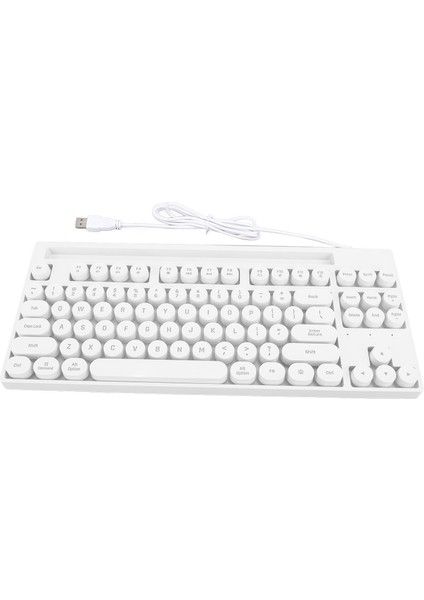 87 Tuş Kablolu Oyun Klavyesi Abs Punk Yuvarlak Tuş Başlıkları USB Klavye Işık ve Standlı Bilgisayar Dizüstü Bilgisayar Beyaz (Yurt Dışından)