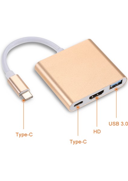 USB 3.1 Type-C'den USB 3.0/ Hd/ Type-C Hub'a Usb-C 3'ü 1 Arada Adaptör Dongle Dock Kablosu Macbook Pro, Dell Xps 13 Için Yedek (Yurt Dışından)