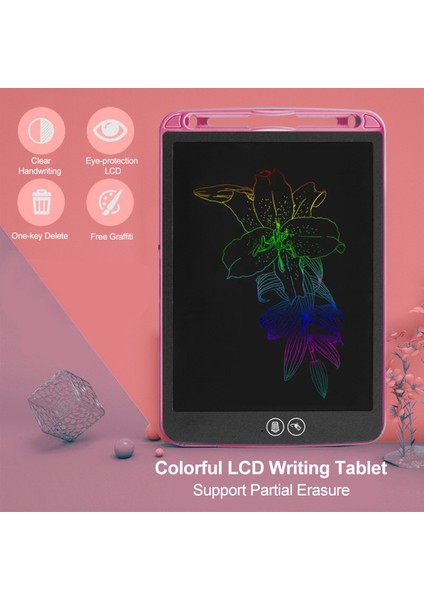12 Inç LCD Çizim Tableti Taşınabilir Dijital Yazı Pedi LCD Renkli Ekran Kısmen Silinebilir Çizim Pedi Kalemli Pembe (Yurt Dışından)