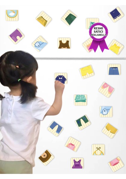 Kıyafetler Puzzle Magnet Seti 12 Adet, 24 Parça Dikkat Geliştiren Zeka Oyunu, Çocuk Oyalayan Oyuncak
