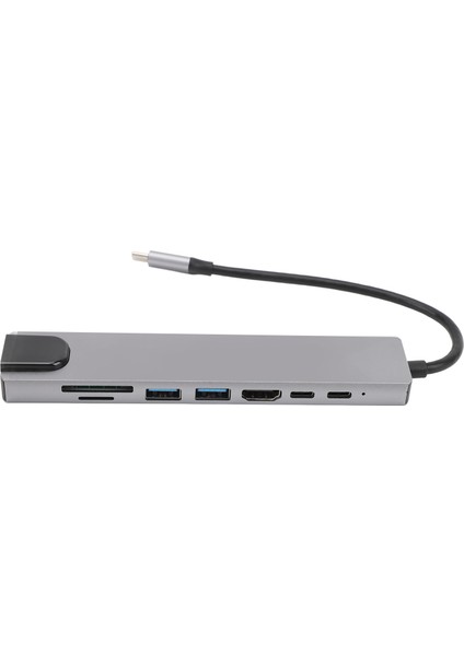 Type C Hub 8'i 1 Arada 4K Hd Multimedya Arayüzü USB 3.0 100MBPS RJ45 87W Pd Çoklu Bağlantı Noktası Adaptörü Kart Okuyucu ile (Yurt Dışından)