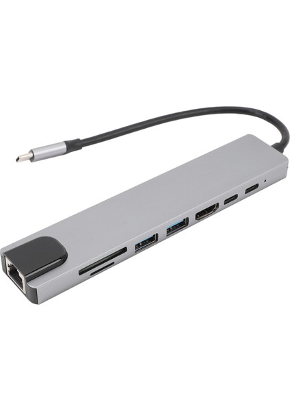 Type C Hub 8'i 1 Arada 4K Hd Multimedya Arayüzü USB 3.0 100MBPS RJ45 87W Pd Çoklu Bağlantı Noktası Adaptörü Kart Okuyucu ile (Yurt Dışından)