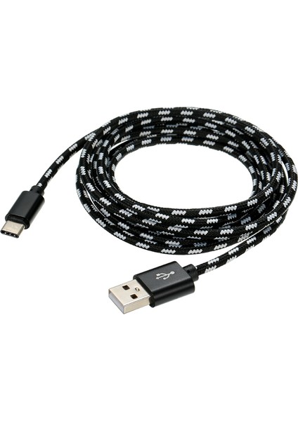 USB Type C Şarj Kablosu Şarj Veri Kablosu Type-C Telefon Kablosu Data Senkronizasyon Naylon Örgülü Yedek Samsung Huawei Xiaomi Siyah (Yurt Dışından)