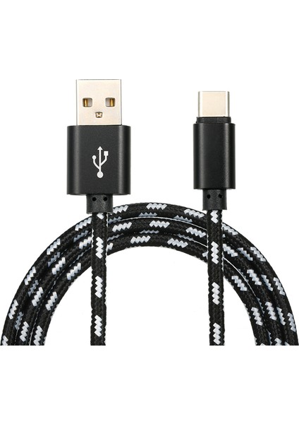 USB Type C Şarj Kablosu Şarj Veri Kablosu Type-C Telefon Kablosu Data Senkronizasyon Naylon Örgülü Yedek Samsung Huawei Xiaomi Siyah (Yurt Dışından)