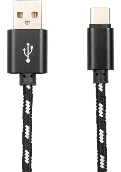 USB Type C Şarj Kablosu Şarj Veri Kablosu Type-C Telefon Kablosu Data Senkronizasyon Naylon Örgülü Yedek Samsung Huawei Xiaomi Siyah (Yurt Dışından)