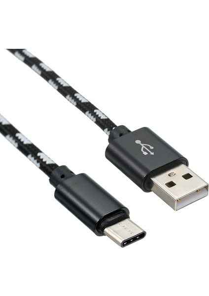 USB Type C Şarj Kablosu Şarj Veri Kablosu Type-C Telefon Kablosu Data Senkronizasyon Naylon Örgülü Yedek Samsung Huawei Xiaomi Siyah (Yurt Dışından)