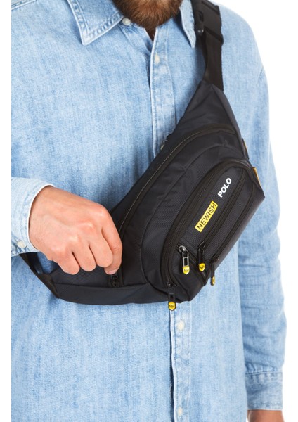 Erkek Gri USB Kulaklık Çıkışlı Crossbody Çapraz Göğüs Omuz ve Bel Çantası NEWPOLO328