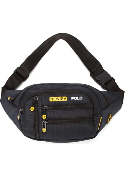Erkek Gri USB Kulaklık Çıkışlı Crossbody Çapraz Göğüs Omuz ve Bel Çantası NEWPOLO328
