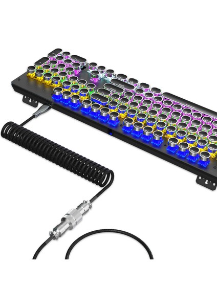 Hxsj USB - Type-C Klavye Sarmal Kablo Çıkarılabilir Mekanik Klavye Sarmal Kablo Metal Havacılık Konnektörü Naylon Siyah (Yurt Dışından)