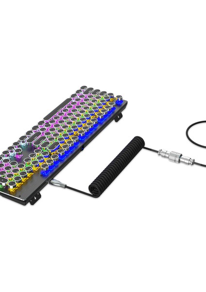 Hxsj USB - Type-C Klavye Sarmal Kablo Çıkarılabilir Mekanik Klavye Sarmal Kablo Metal Havacılık Konnektörü Naylon Siyah (Yurt Dışından)