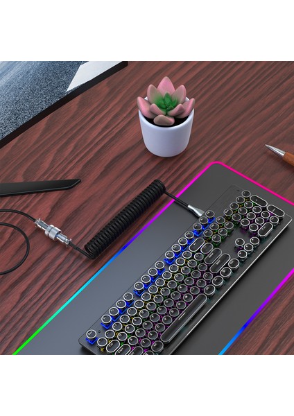 Hxsj USB - Type-C Klavye Sarmal Kablo Çıkarılabilir Mekanik Klavye Sarmal Kablo Metal Havacılık Konnektörü Naylon Siyah (Yurt Dışından)