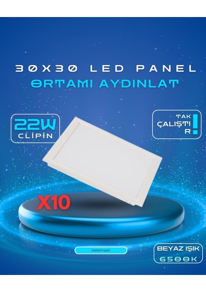 10'lu 30*30 LED Panel Beyaz Noas 22W Klipinli