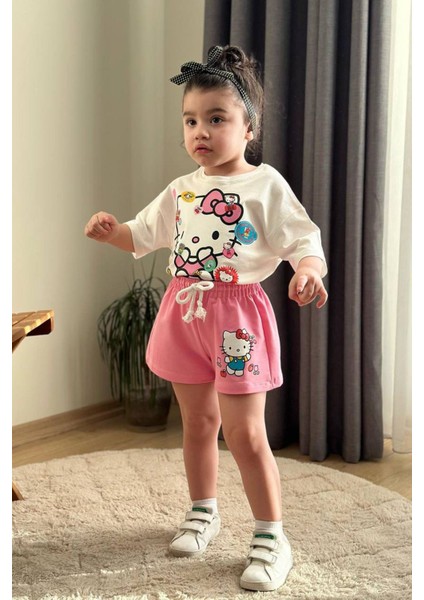 Hll Kty Baskılı Kız Çocuk Şortlu ikili takım - Pembe