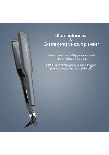 Geniş Saç Düzleştirici Antrasit Turmalin Kaplı Seramik Plakalar Trendcare